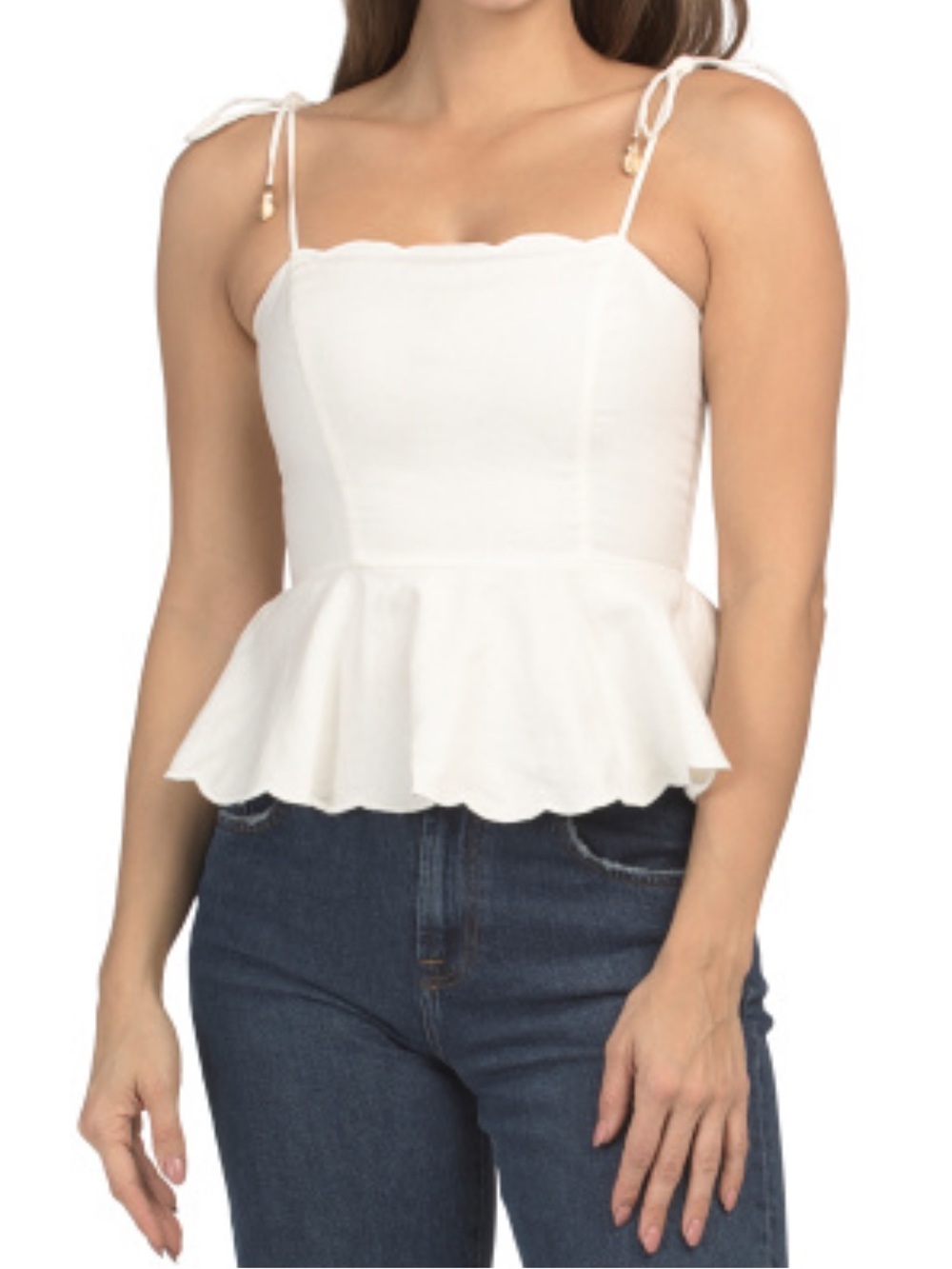 NWT House of Harlow 1960 Linen Blend Sleevless Peplum Blouse with scalloped Trim